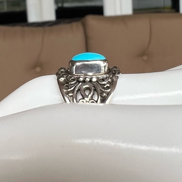 Arizona Sleeping Beauty Turquoise Scrolled Sterling Silver Split Band Ring Sz 8 - Picture 7 of 12